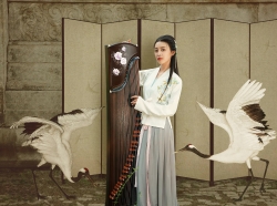 美女古筝电脑桌面壁纸图片